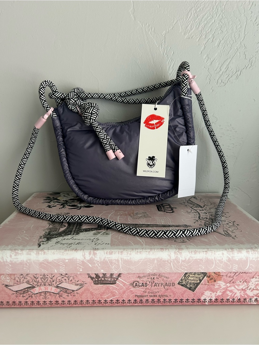 Wildfox Lavender Crossbody with Black-and-White Rope Strap